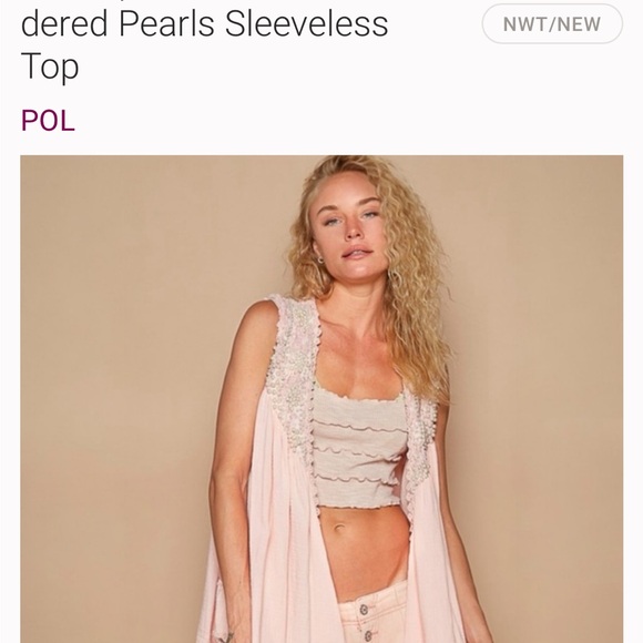 POL Tops - NWOT Pol Pink Sleeveless vest with Pearl  and lace Embellishments oversized nwot